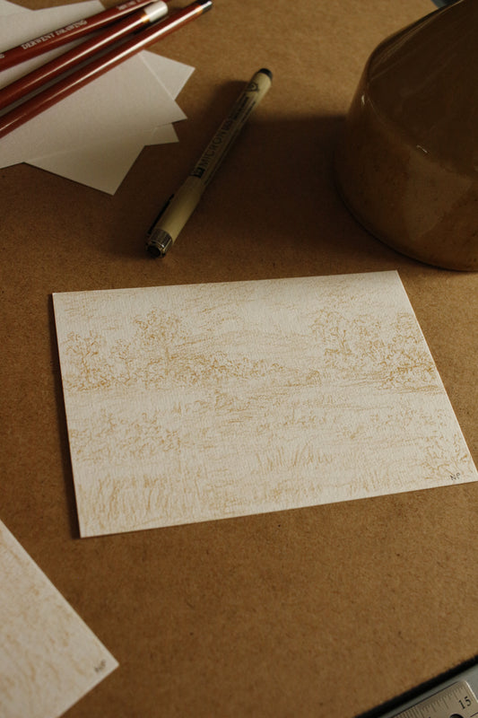 Tableau original-Paysage monochrome au crayon de chine- No.2