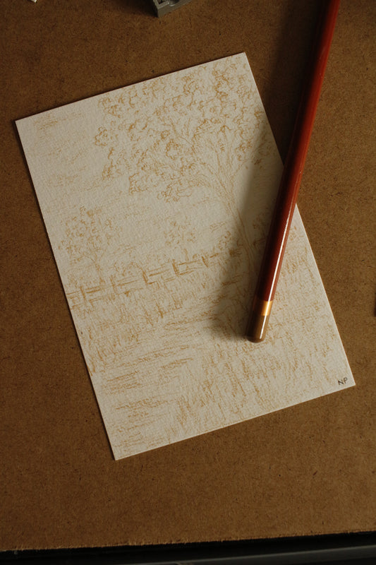 Tableau original-Paysage monochrome au crayon de chine- No.1