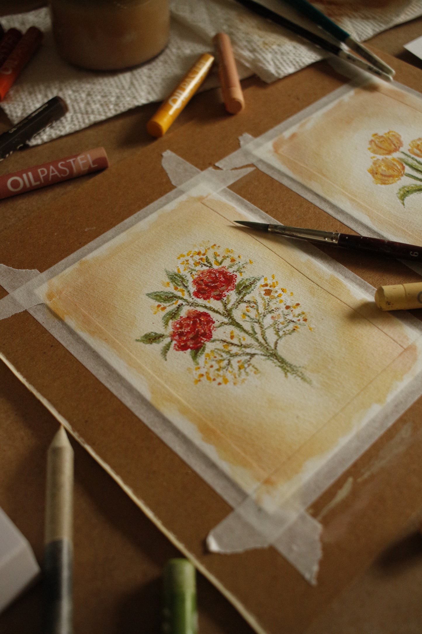 Tableau original-Red Roses & Yellow Gypsophila