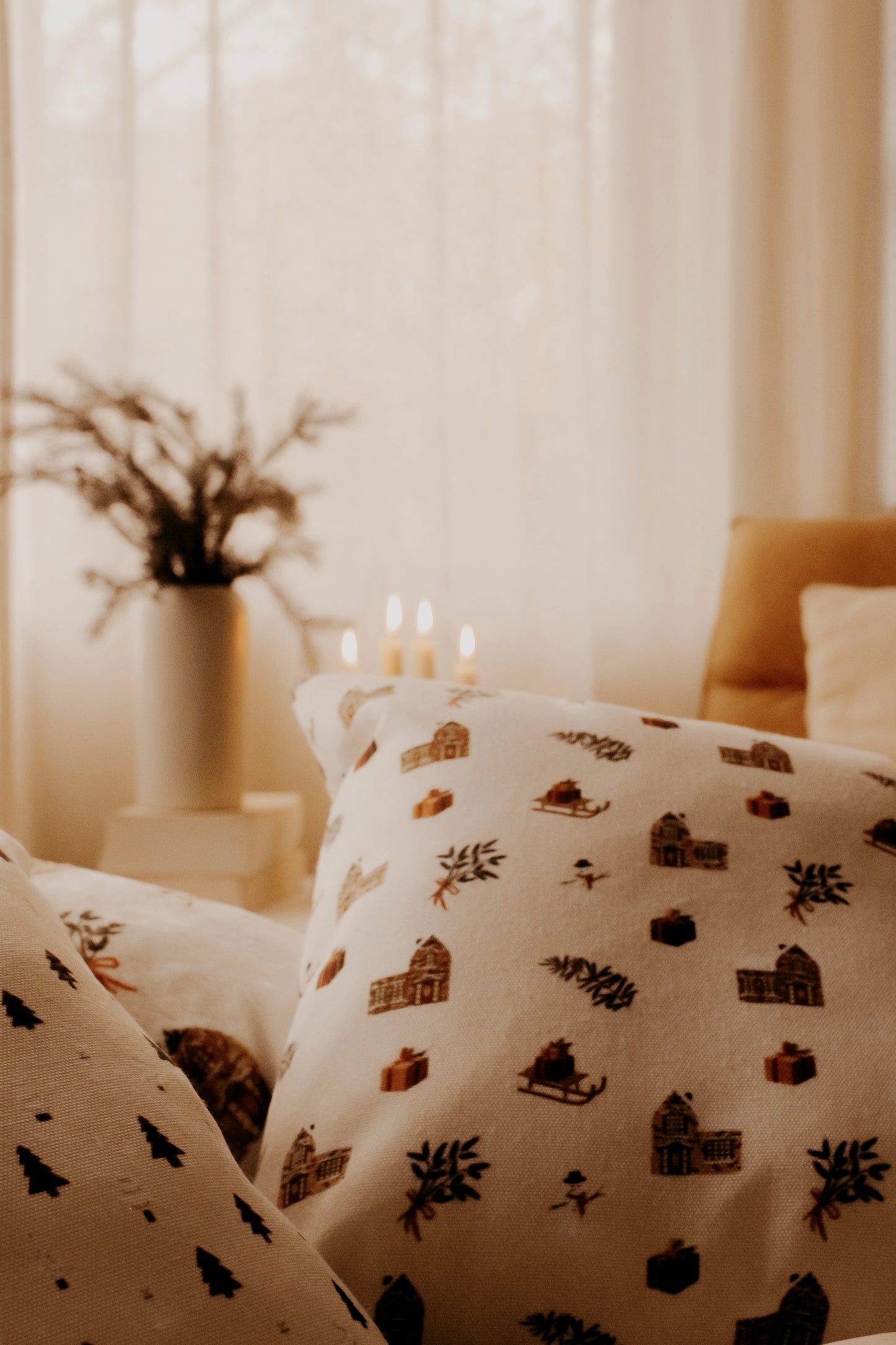 Reversible Decorative Cushion - Houses & Trees by Natasha Prévost