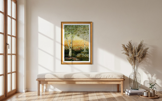 Art Print 562-Birch Trees & Flowers fields by Natasha Prévost