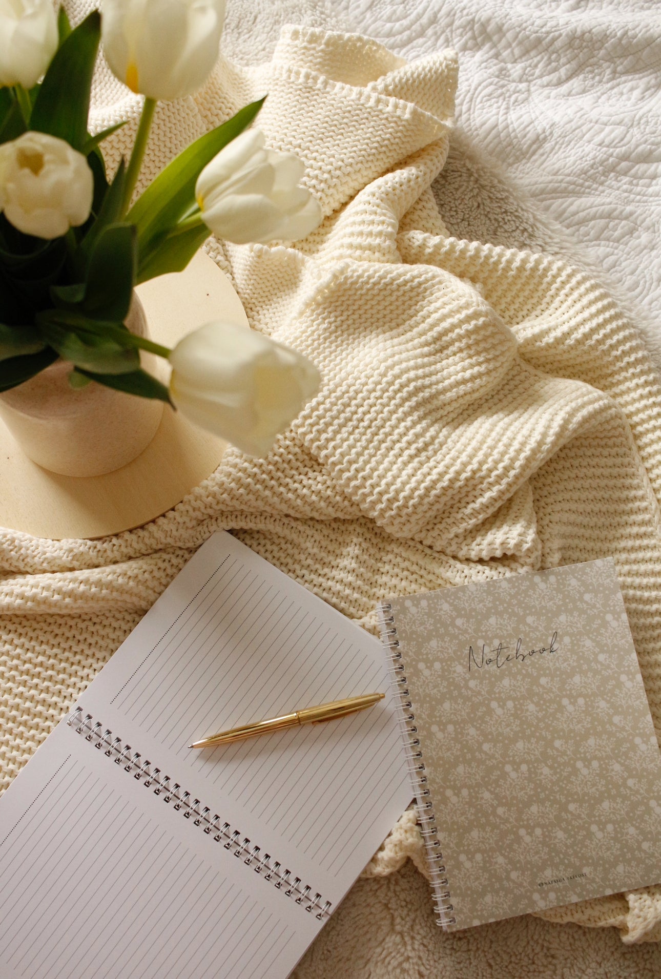 Illustrated Notebook - Flower Monochrome Beige by Natasha Prévost