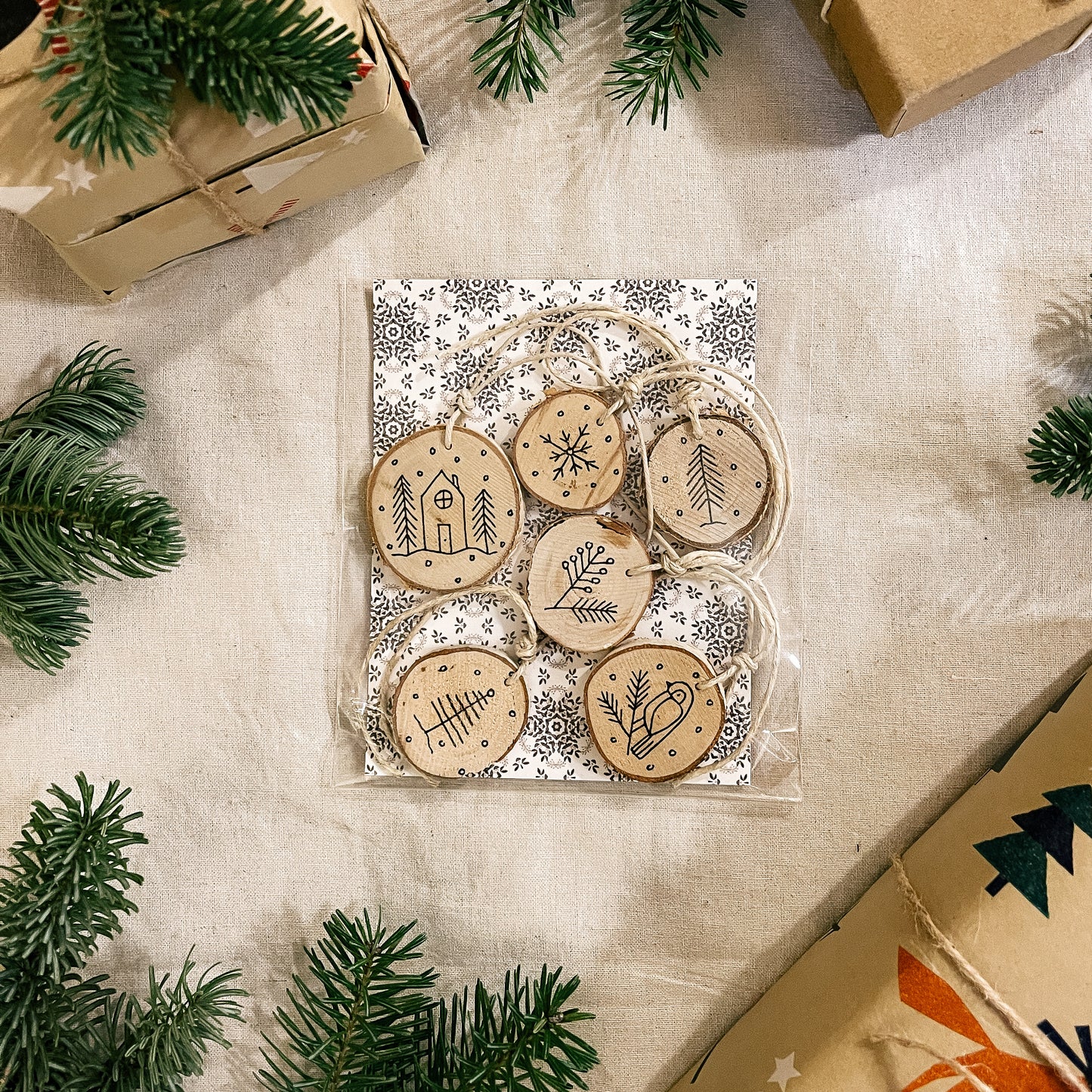 Handmade Wooden Ornaments - Set of 6