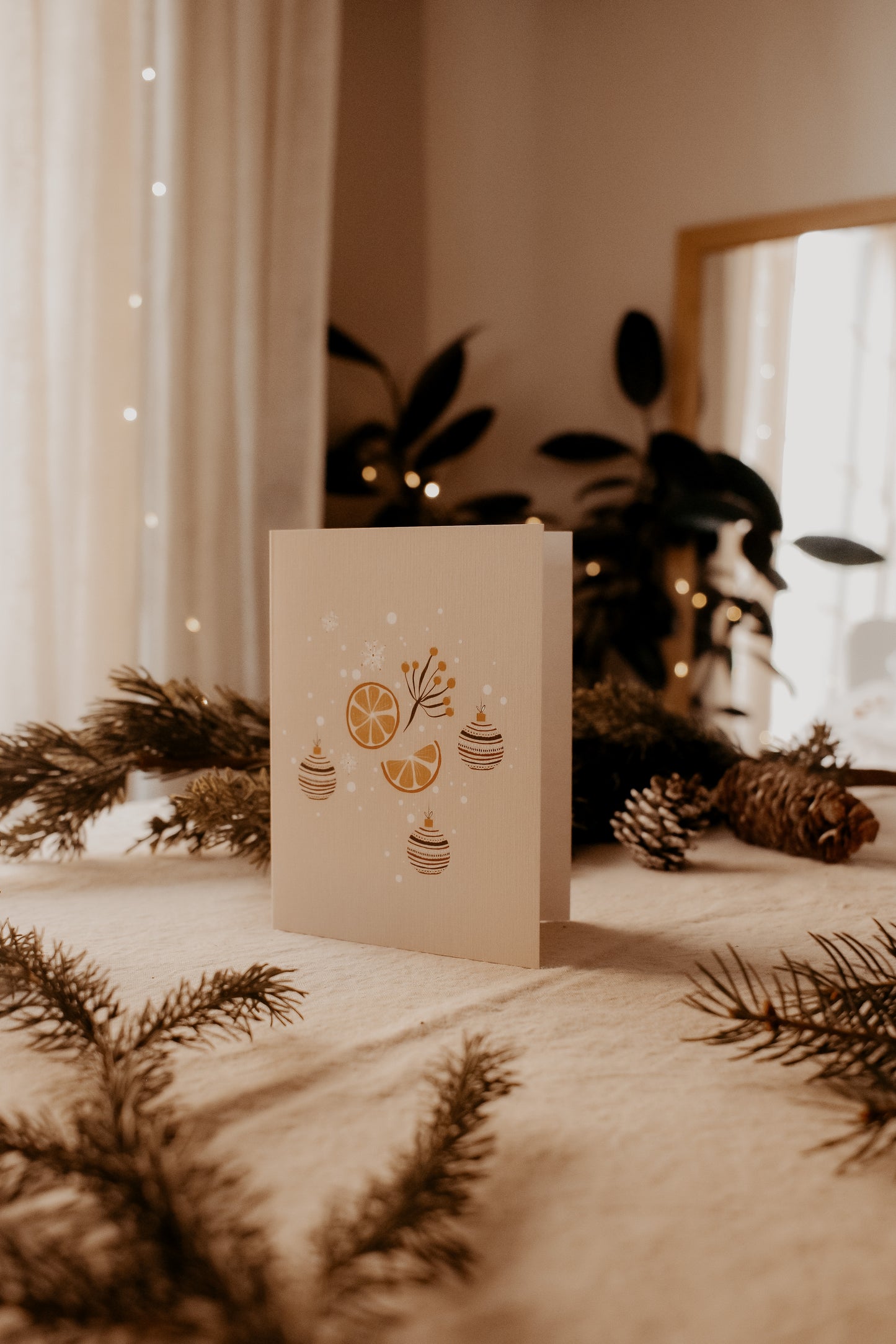 Carte de souhaits-4”x6”-Papier lin-Oranges festives