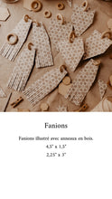 Banderole en cartons illustrés & anneaux en bois -9 pièces-Motif 2