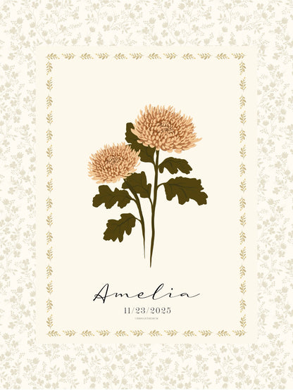 Art Print 545- Birth Flower personalized with Birthday & First Name by Natasha Prévost