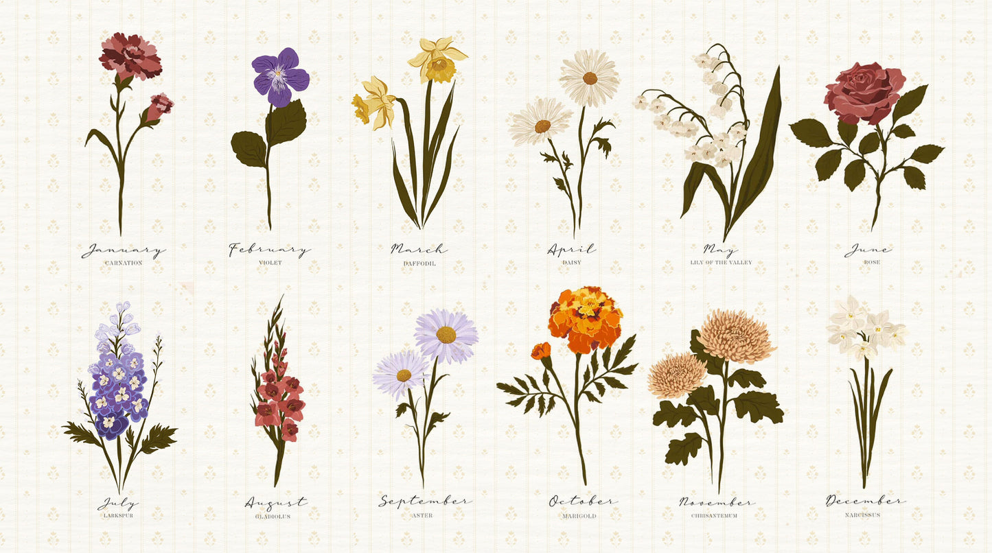 Art Print 545- Birth Flower personalized with Birthday & First Name by Natasha Prévost