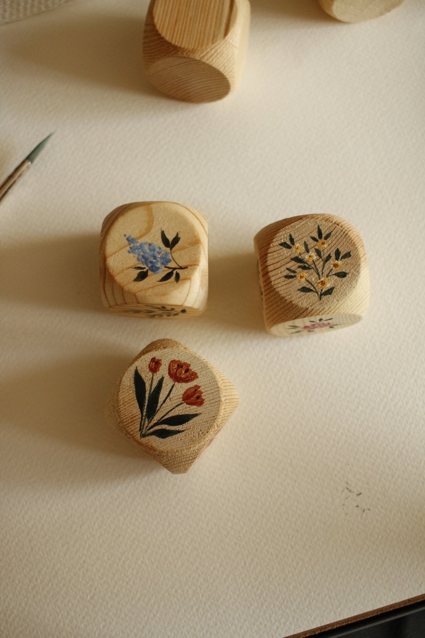 Hand-Illustrated Decorative Wooden Cubes - Set of 3 - Model 2 by Natasha Prévost
