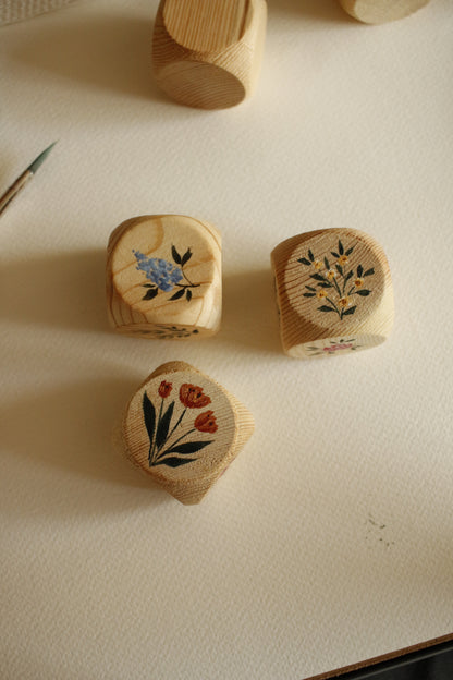 Hand-Illustrated Decorative Wooden Cubes - Set of 3 - Model 2 by Natasha Prévost