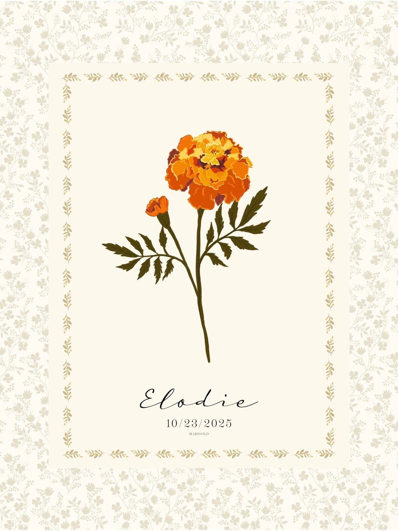 Art Print 545- Birth Flower personalized with Birthday & First Name by Natasha Prévost