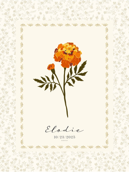Art Print 545- Birth Flower personalized with Birthday & First Name by Natasha Prévost