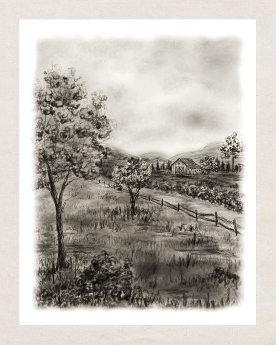 Print 407- Collection paysage fusain noir & blanc