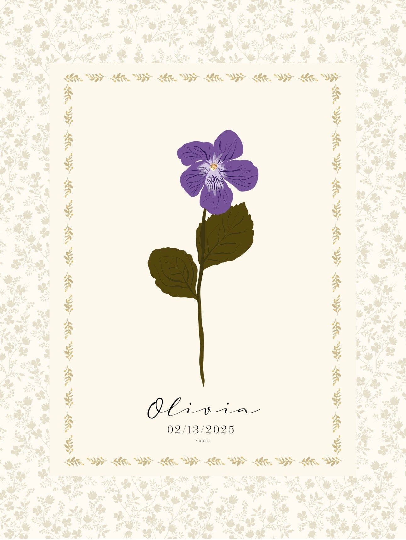 Art Print 545- Birth Flower personalized with Birthday & First Name by Natasha Prévost
