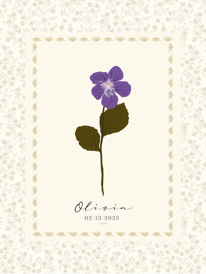 Art Print 545- Birth Flower personalized with Birthday & First Name by Natasha Prévost