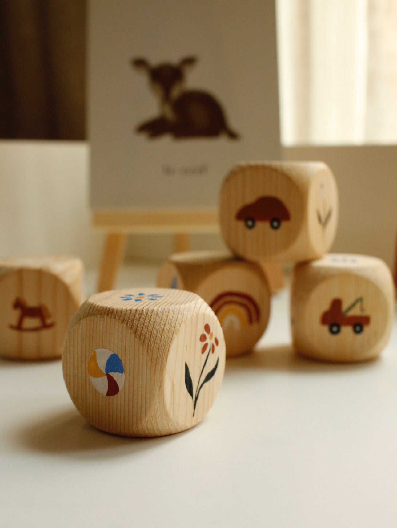 Hand-Illustrated Decorative Wooden Cubes - Set of 3 - Model 1 by Natasha Prévost