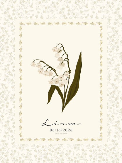 Art Print 545- Birth Flower personalized with Birthday & First Name by Natasha Prévost