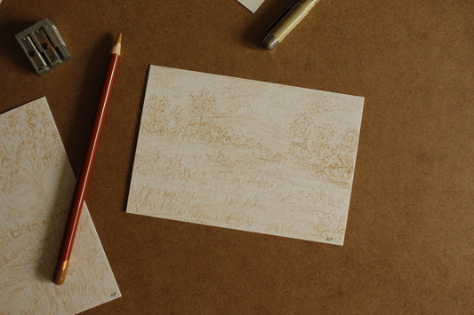 Tableau original-Paysage monochrome au crayon de chine- No.2