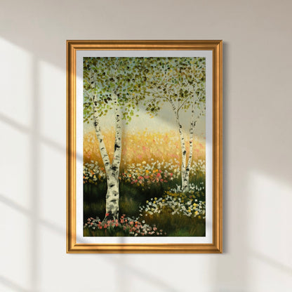 Art Print 562-Birch Trees & Flowers fields by Natasha Prévost