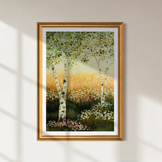 Art Print 562-Birch Trees & Flowers fields by Natasha Prévost