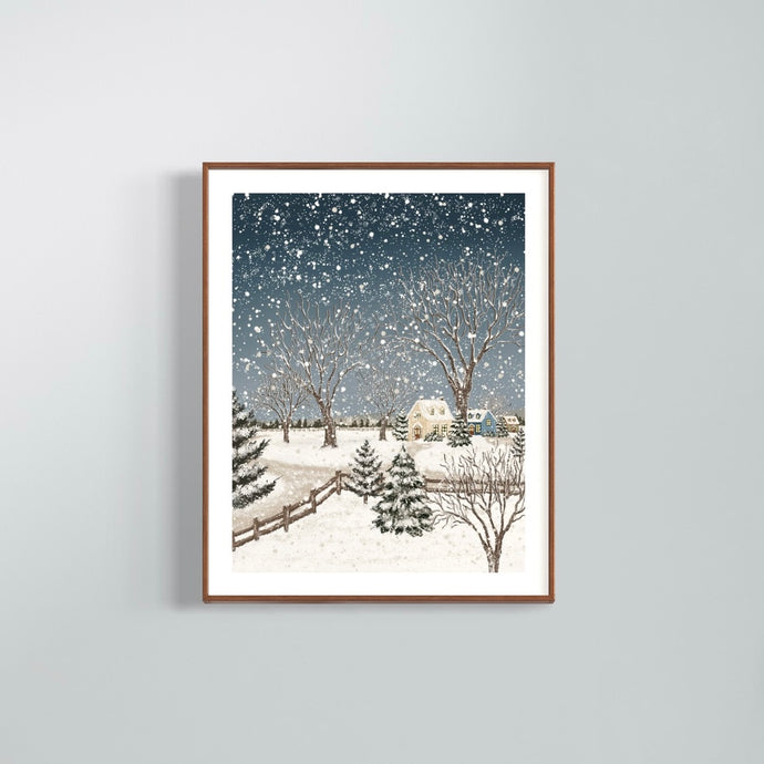 Print 417-Snowy Neighbourhood-Nighttime