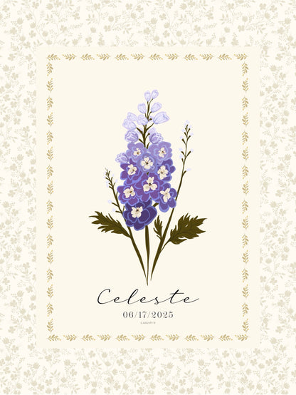 Art Print 545- Birth Flower personalized with Birthday & First Name by Natasha Prévost
