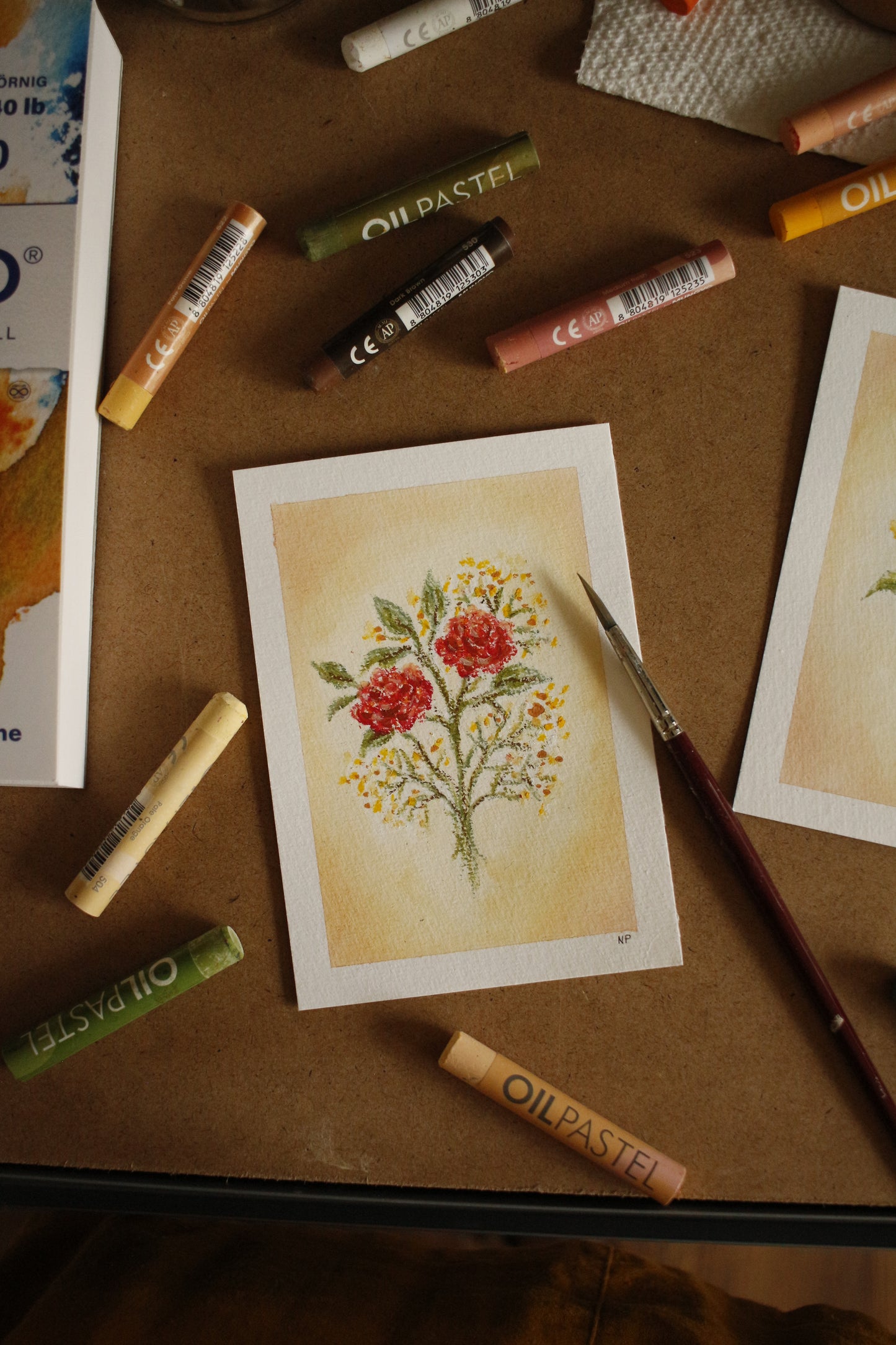 Tableau original-Red Roses & Yellow Gypsophila