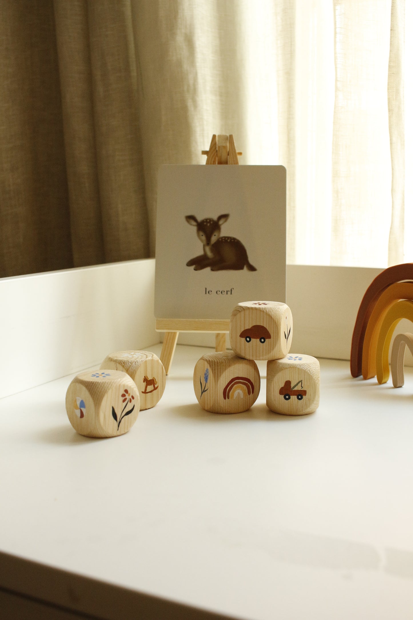 Hand-Illustrated Decorative Wooden Cubes - Set of 3 - Model 1 by Natasha Prévost