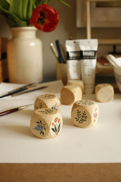 Hand-Illustrated Decorative Wooden Cubes - Set of 3 - Model 2 by Natasha Prévost