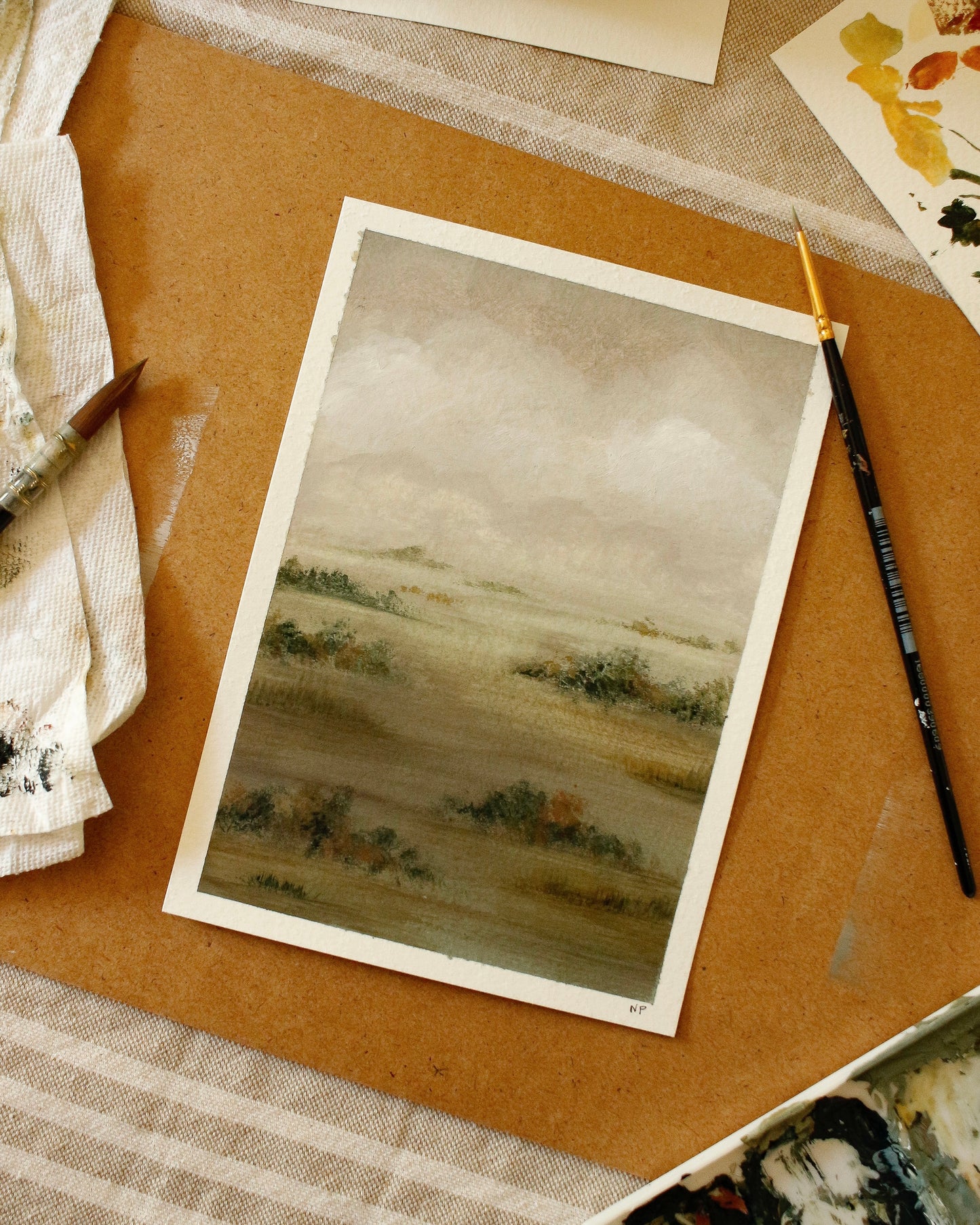 Original Painting - Autumn Series Gouache & Acrylic Landscape 7 by Natasha Prévost