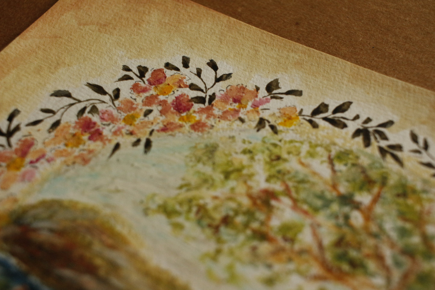 Tableau original-Landscape in Flower Wreath