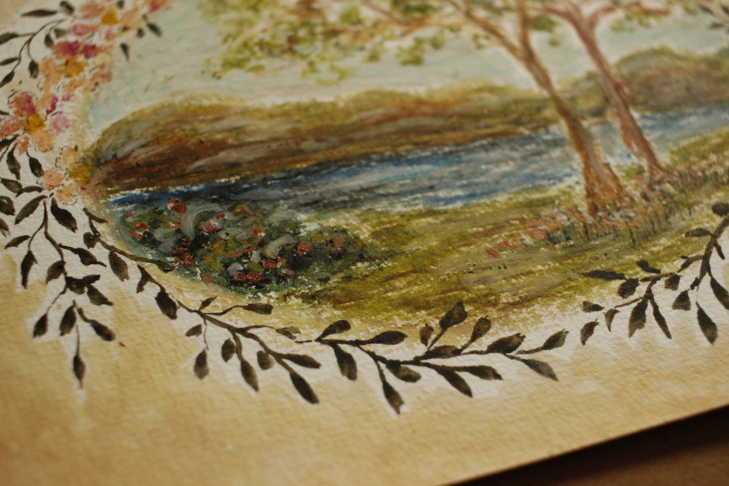 Tableau original-Landscape in Flower Wreath