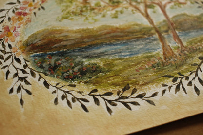 Tableau original-Landscape in Flower Wreath