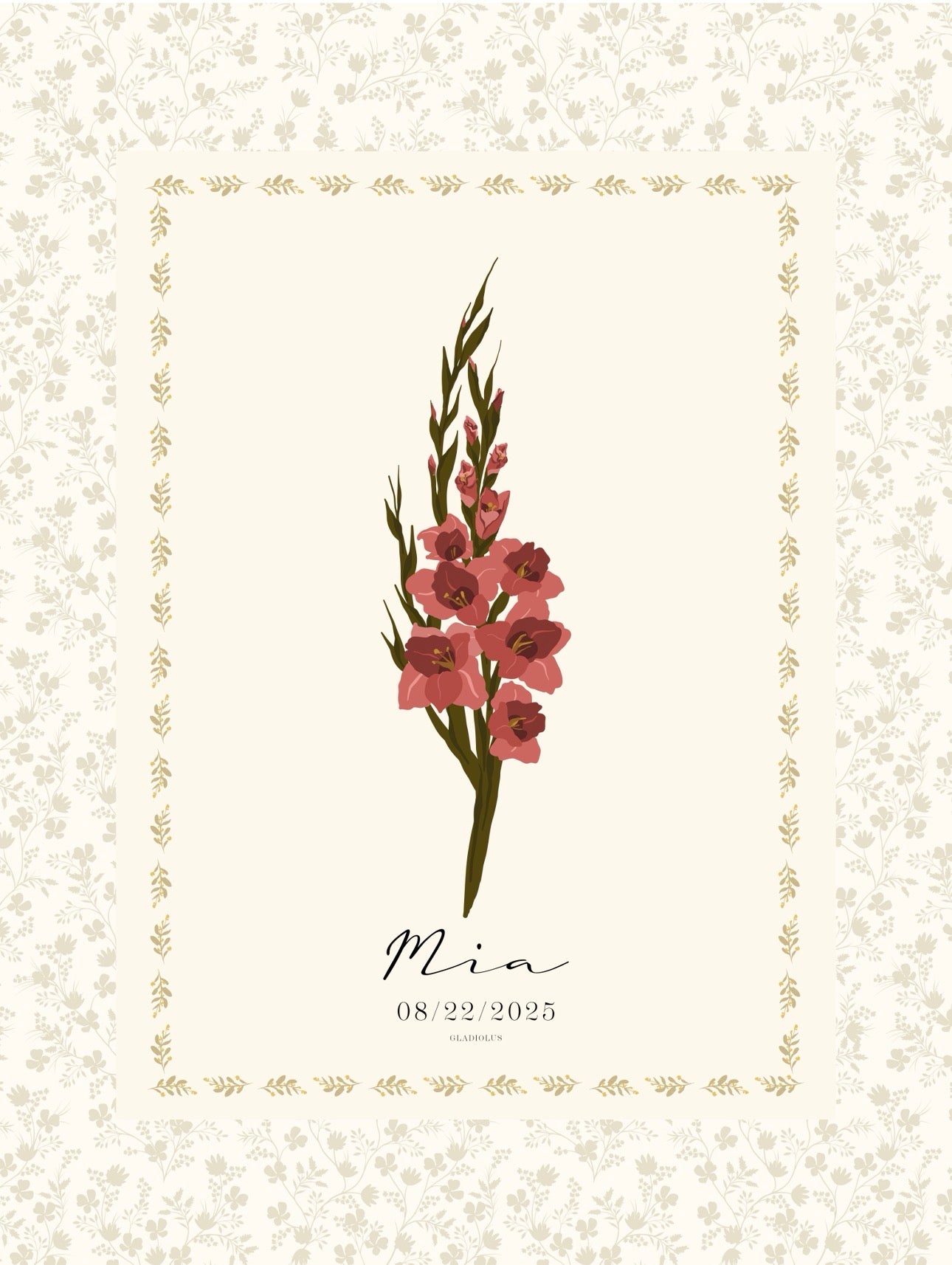 Art Print 545- Birth Flower personalized with Birthday & First Name by Natasha Prévost