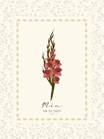 Art Print 545- Birth Flower personalized with Birthday & First Name by Natasha Prévost