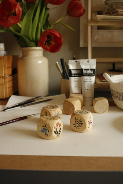 Hand-Illustrated Decorative Wooden Cubes - Set of 3 - Model 2 by Natasha Prévost