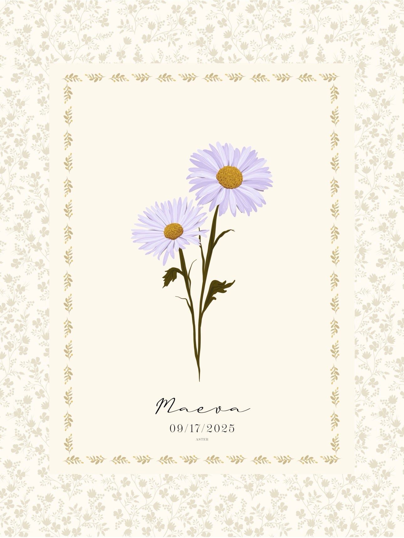 Art Print 545- Birth Flower personalized with Birthday & First Name by Natasha Prévost