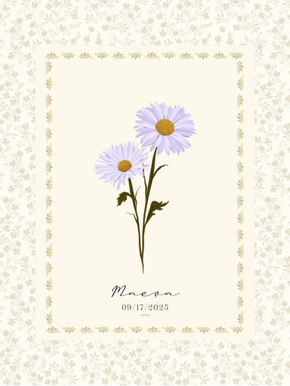 Art Print 545- Birth Flower personalized with Birthday & First Name by Natasha Prévost