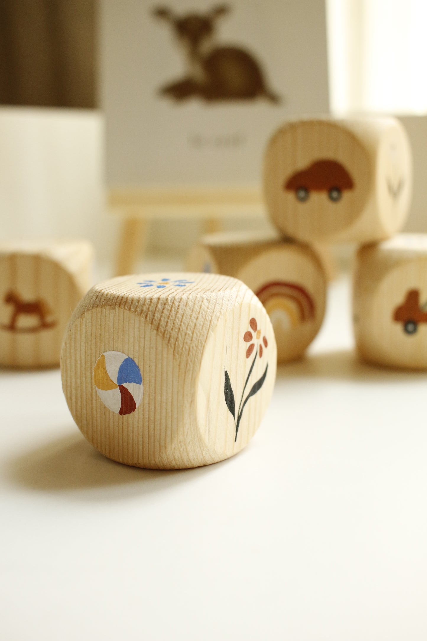 Hand-Illustrated Decorative Wooden Cubes - Set of 3 - Model 1 by Natasha Prévost