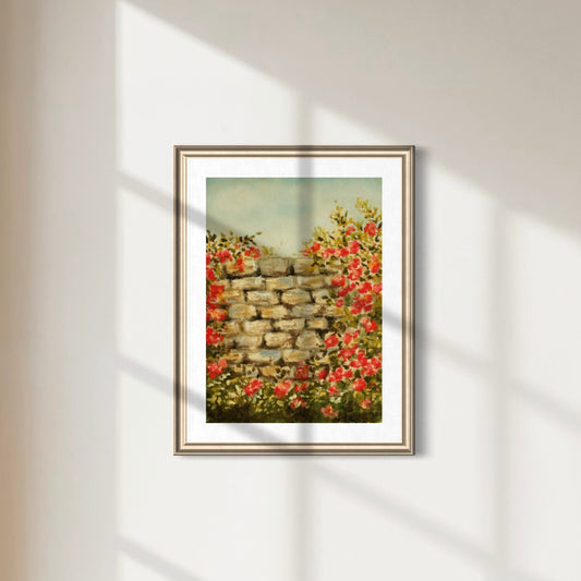 Art Print 564- Stone Wall & Red Roses by Natasha Prévost