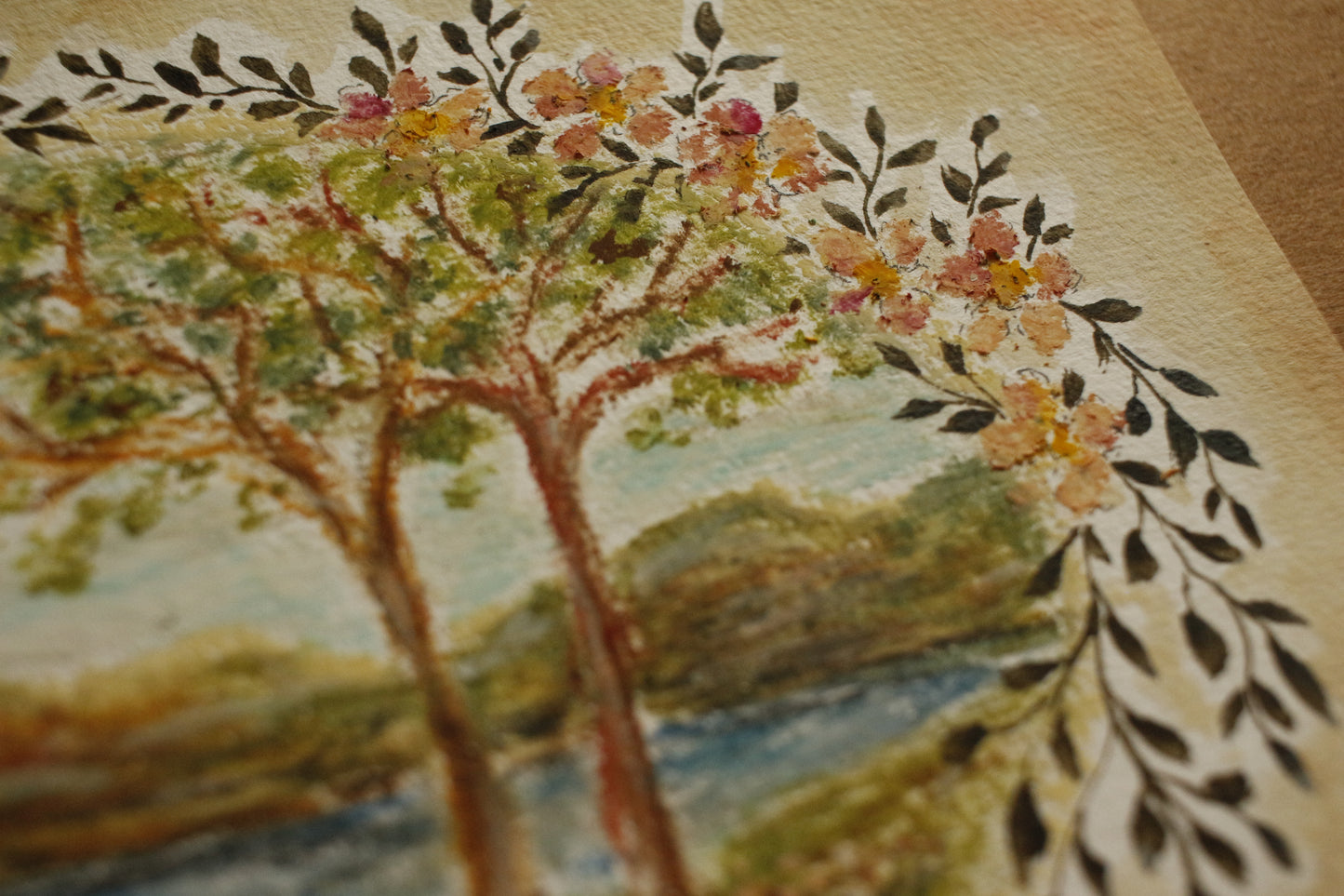 Tableau original-Landscape in Flower Wreath
