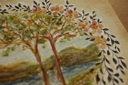 Tableau original-Landscape in Flower Wreath