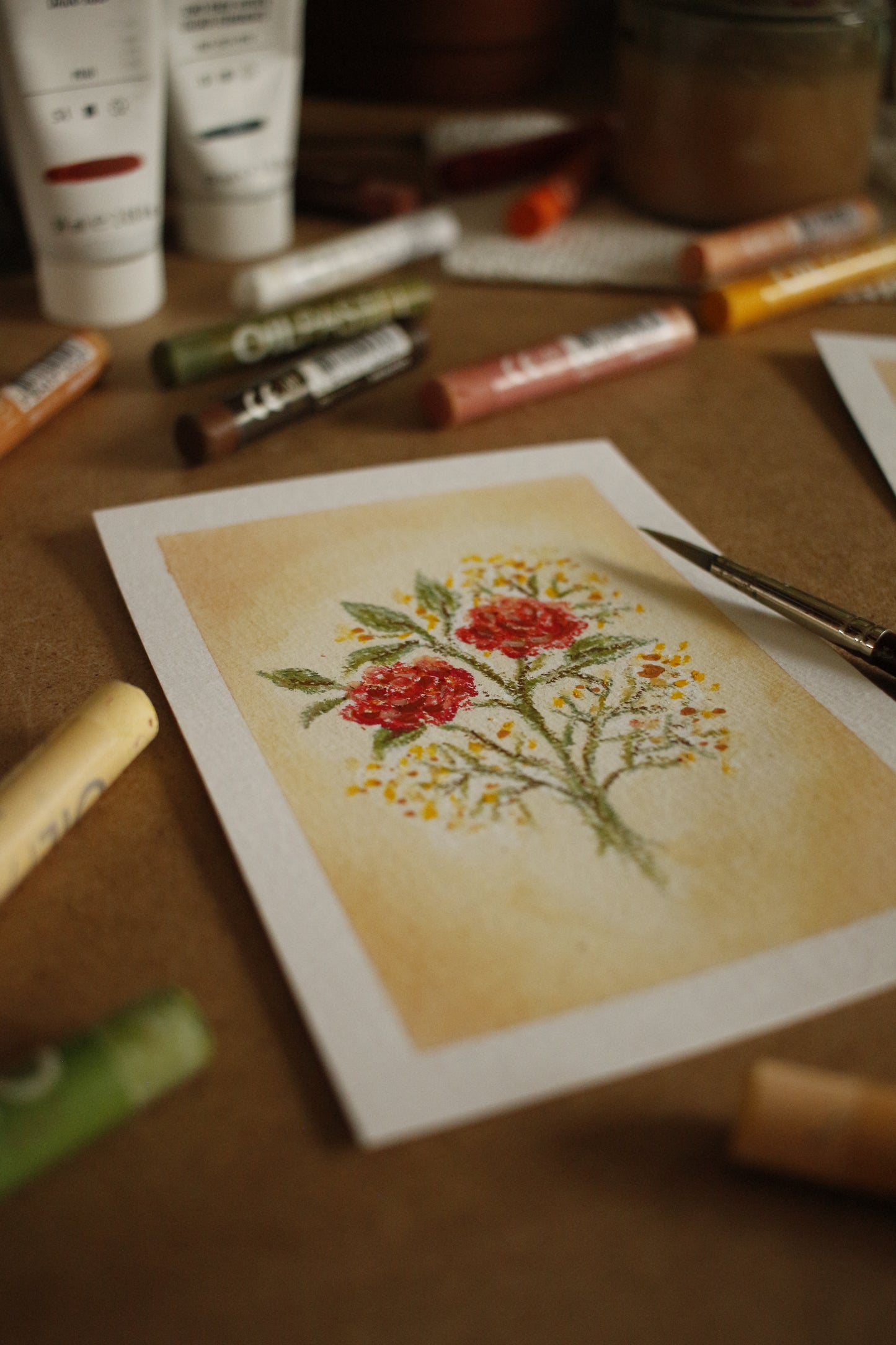 Tableau original-Red Roses & Yellow Gypsophila