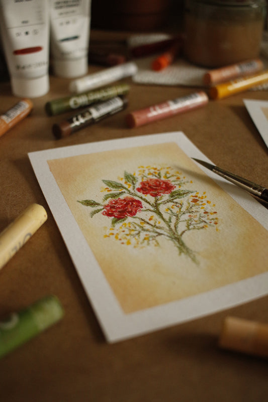 Tableau original-Red Roses & Yellow Gypsophila