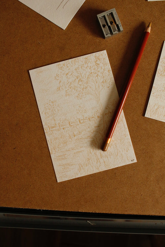 Tableau original-Paysage monochrome au crayon de chine- No.1