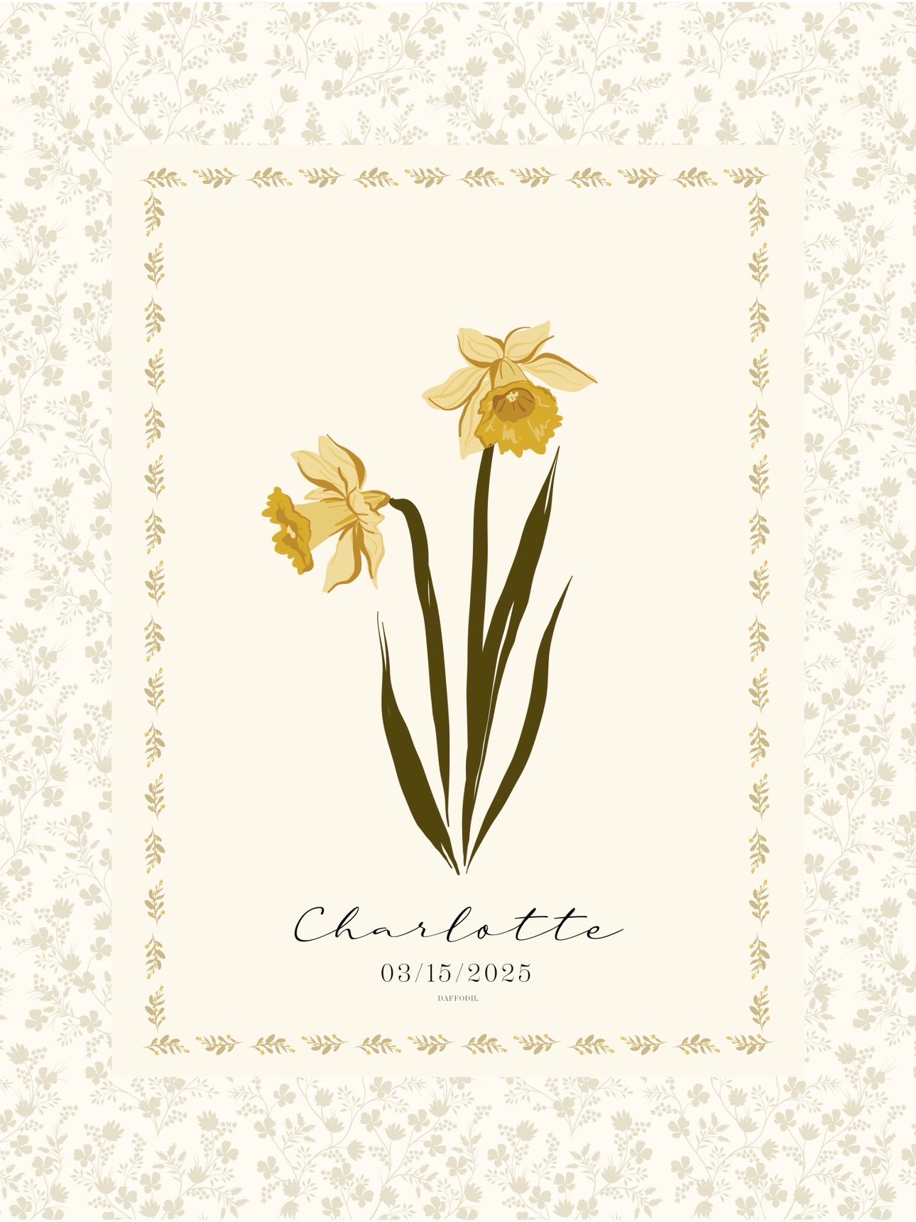 Art Print 545- Birth Flower personalized with Birthday & First Name by Natasha Prévost