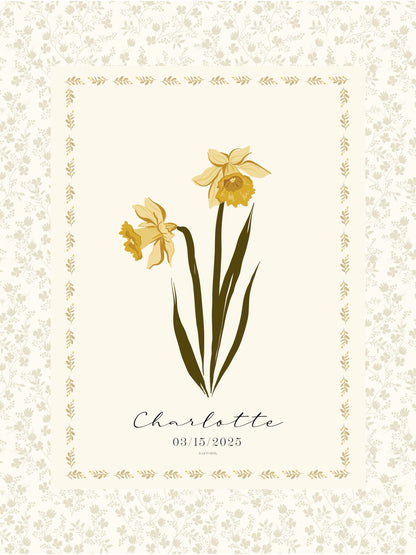 Art Print 545- Birth Flower personalized with Birthday & First Name by Natasha Prévost