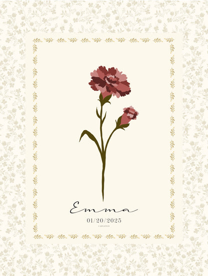 Art Print 545- Birth Flower personalized with Birthday & First Name by Natasha Prévost