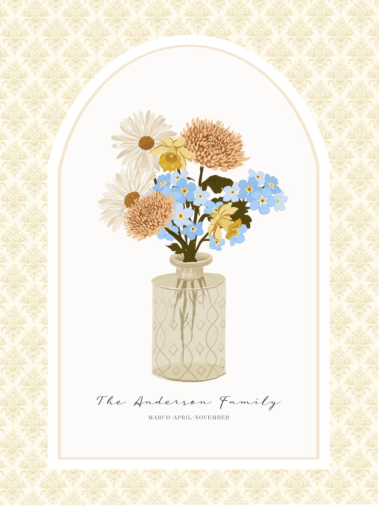 Art Print 546- Personalized Birth Flower Family Bouquet with Birth Months & Family Names by Natasha Prévost