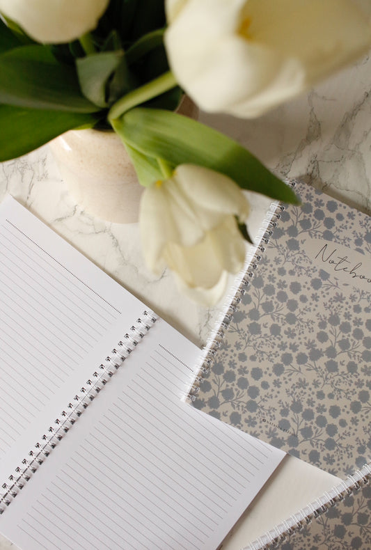Illustrated Notebook - Flower Monochrome Blue by Natasha Prévost