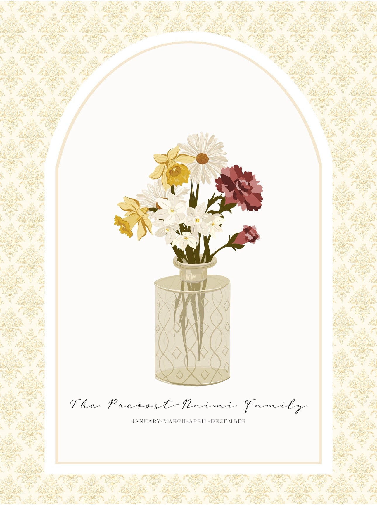 Art Print 546- Personalized Birth Flower Family Bouquet with Birth Months & Family Names by Natasha Prévost